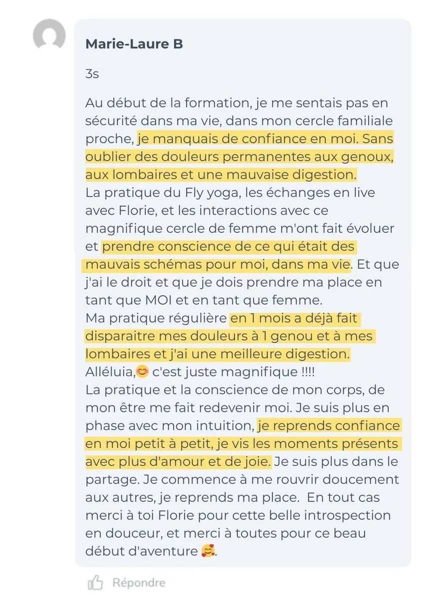 Témoignage de Marie-Laure B : je manquais de confiance en moi, mes douleurs aux genoux et lombaires ont disparu en 1 mois, je reprends confiance en moi